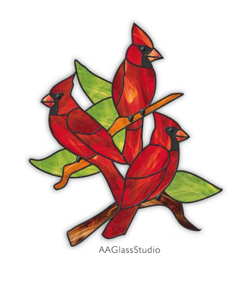 Family of Cardinal Stained Glass Pattern - window decor