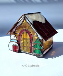 3d Stained Glass Pattern House-1 Christmas Village - window decor