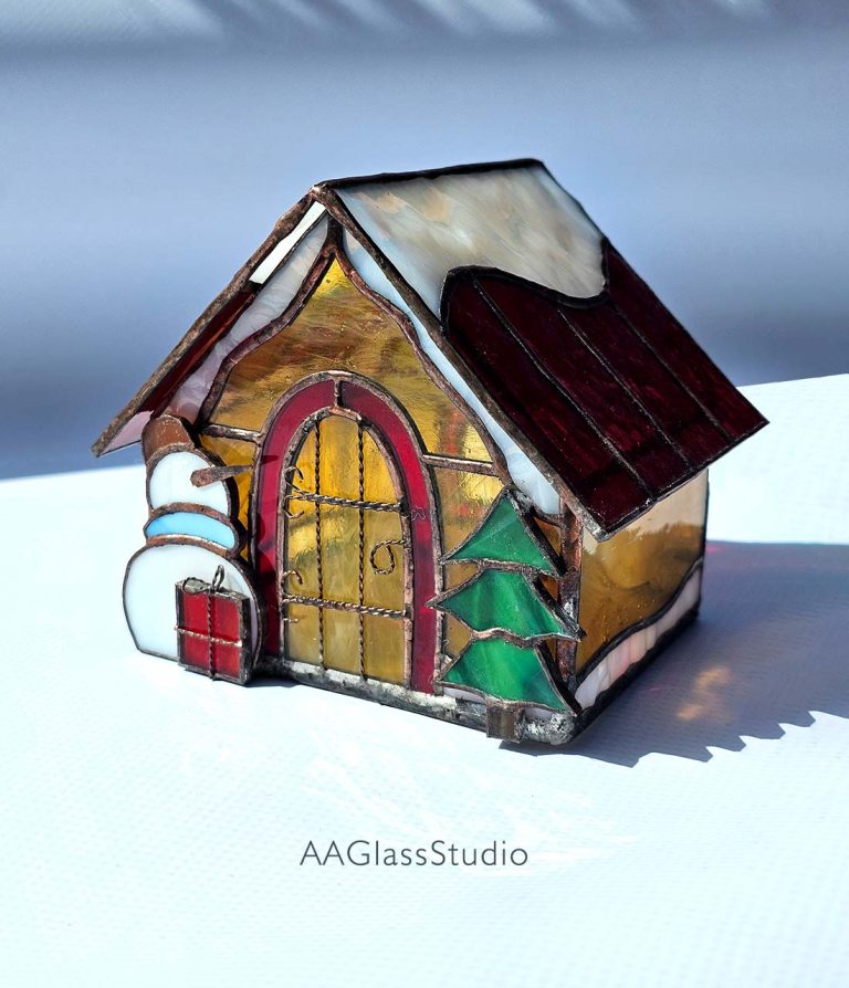 3d Stained Glass Pattern House-1 Christmas Village - window decor