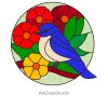 Bluebird Stained Glass Pattern Bird In Flowers - window decor