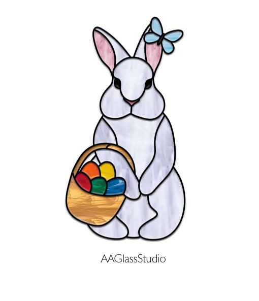 Easter Stained Glass Pattern: Cute Bunny with Egg Basket - window decor