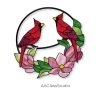 Two Cardinal Stained Glass Pattern Flowers and Leaves - window decor