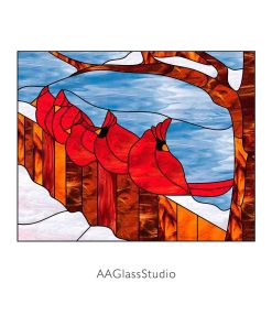 Cardinals Stained Glass Pattern Bird Family - window decor