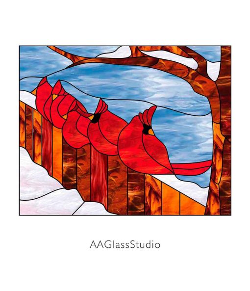 Cardinals Stained Glass Pattern Bird Family - window decor