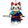 Cat Stained Glass Pattern Cute Samurai With A Sword - window decor