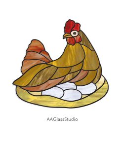 Chicken Stained Glass Pattern Brood Hen With Eggs - window decor