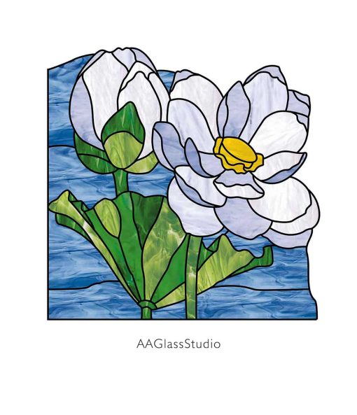 Floral Lotus Stained Glass Pattern Corner Design