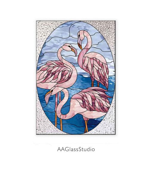 Three Flamingo Stained Glass Pattern Wall Decor - window decor