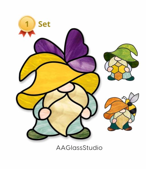 Summer Gnome Stained Glass Pattern Set 1 Of 3 Items - window decor