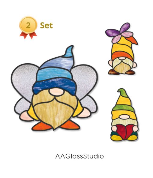 Fairy Gnome Stained Glass Pattern Set 1 Of 3 Items - window decor