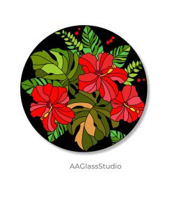 Beautiful Hibiscus Stained Glass Flower Pattern Mosaic 20″ - window decor