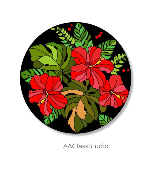 Beautiful Hibiscus Stained Glass Flower Pattern Mosaic 20″ - window decor