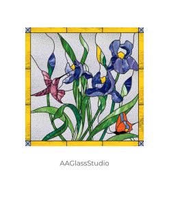 Hummingbird In Iris Stained Glass Pattern - window decor