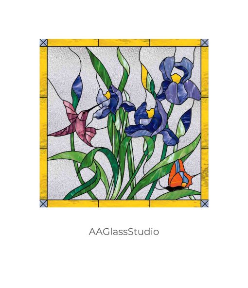 Hummingbird In Iris Stained Glass Pattern