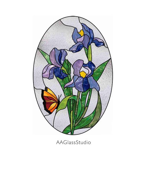 Butterfly and Iris Stained Glass Pattern