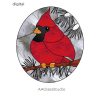 Red Cardinal Stained Glass Pattern Bird On A Branch - window decor