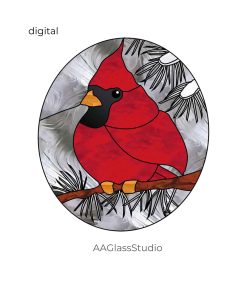 Red Cardinal Stained Glass Pattern Bird On A Branch - window decor