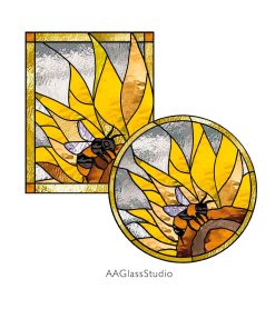 Stained Glass Bee Pattern A Bee In A Sunflower Set 2 - window decor