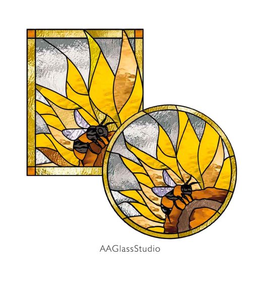 Stained Glass Bee Pattern A Bee In A Sunflower Set 2 - window decor