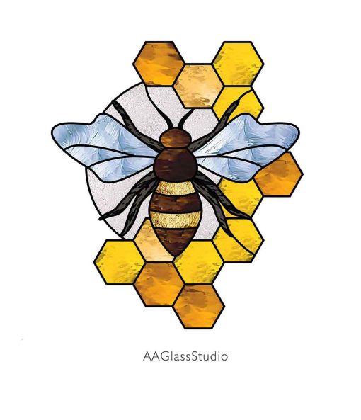 Stained Glass Bee Pattern Honeycomb Window Décor - window decor