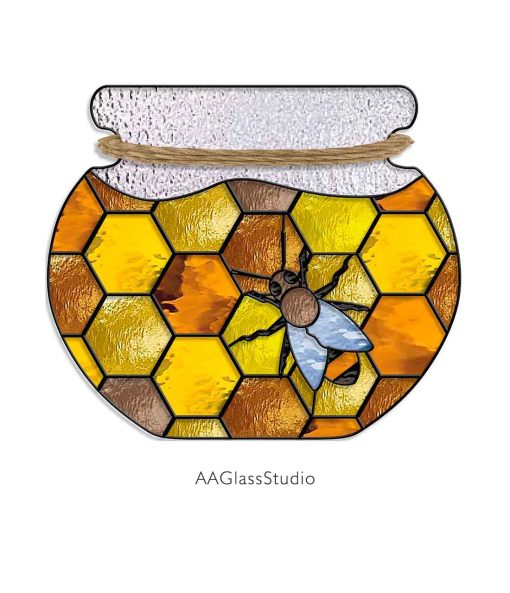 Stained Glass Bee Pattern Jar Honeycomb Window Hangings - window decor