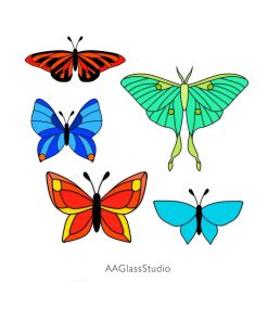 Stained Glass Butterfly Patterns Set of 5 - window decor