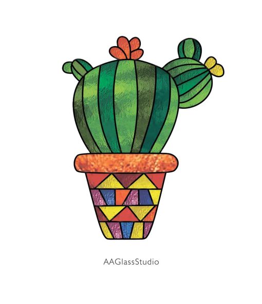 Stained Glass Cactus Pattern, Window Décor