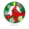 Flower Wreath Cardinal Stained Glass Pattern - window decor