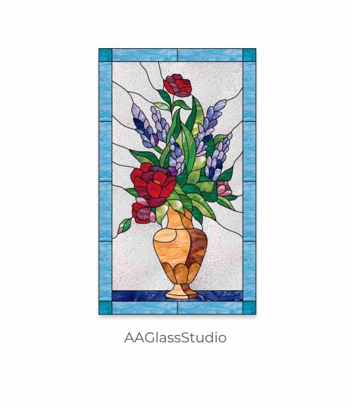 Stained Glass Flowers Pattern, Flowers In Vase h20"