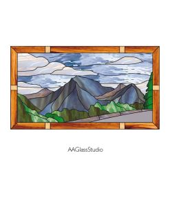 Glacier National Park Stained Glass Mountain Scene - window decor