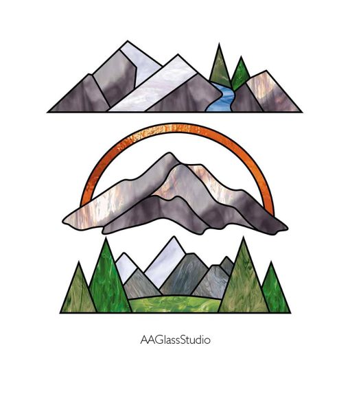 For Beginners, Stained Glass Mountains Patterns SET Of 3