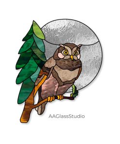 Stained Glass Owl Pattern On A Branch Pine Tree