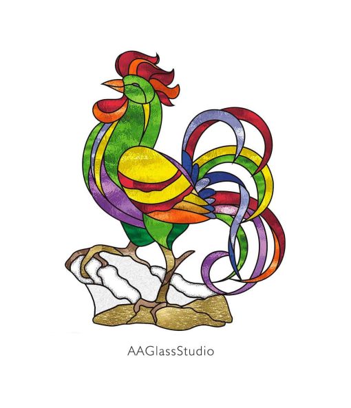 Stained Glass Rooster Pattern Decor Table Modern Style - window decor