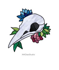 Raven stained-glass-skull-pattern