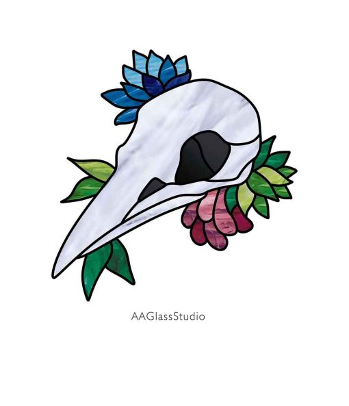 Raven stained-glass-skull-pattern