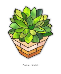 Eternal Green: Stained Glass Succulent Pattern Art Piece - window decor