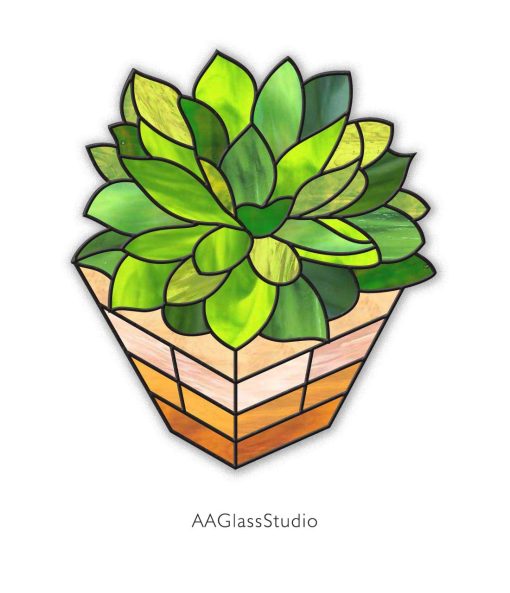 Eternal Green: Stained Glass Succulent Pattern Art Piece