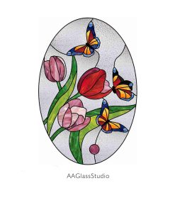 Butterfly and Stained Glass Tulip Pattern - window decor