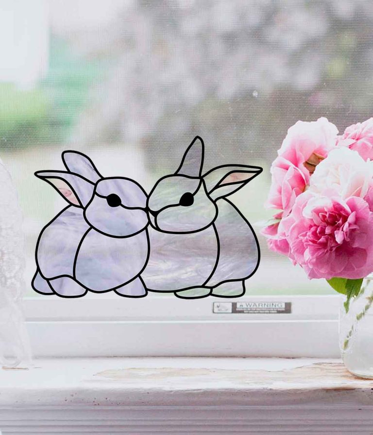 Cut Glass Rabbit Cute Stained Glass Bunny Pattern, Garden Stake - AAGlassStudio