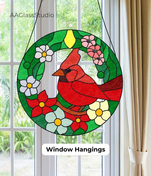 2 cardinal stained glass window hangings 7