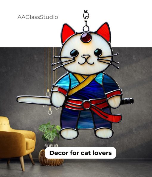 cat stained glass decor