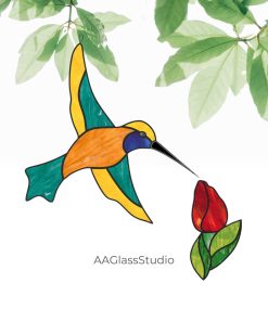 hummingbird stained glass pattern +tulip pattern set