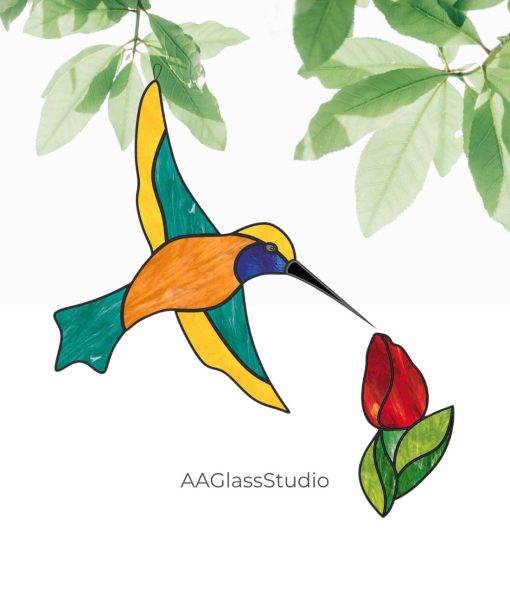 hummingbird stained glass pattern +tulip pattern set