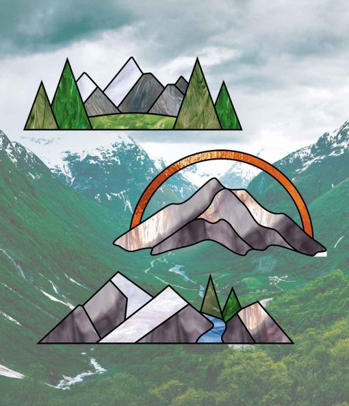 Stained Glass Mountains Patterns SET Of 3 - window decor