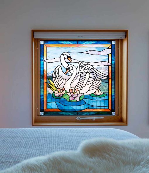 2 swan stained glass window decor