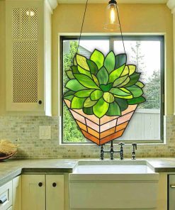 3d succulent plant pattern in stained glass