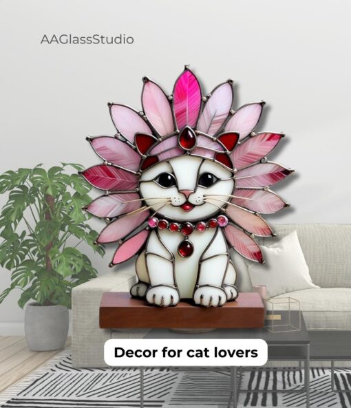 cat stained glass table decor