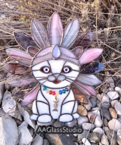 cat stained glass art: funny Cat in feathers