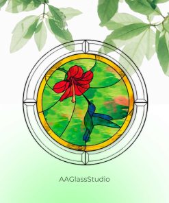 stained glass hibiscus and hummingbird