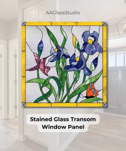 hummingbird stained glass transom window